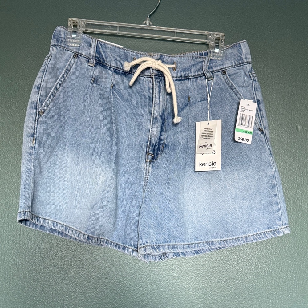 kensie Light Wash Denim Drawstring Shorts